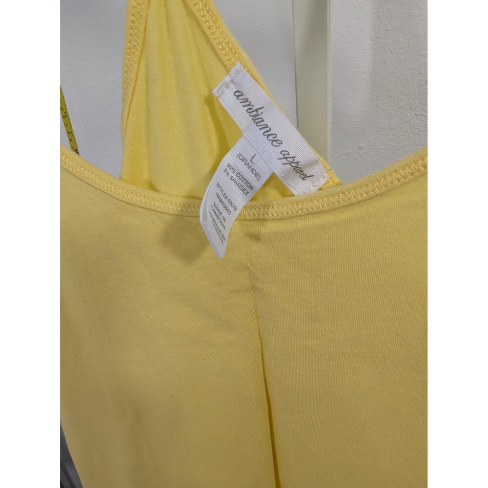 Ambiance Apparel Womens Yellow Cotton Stretch V-Neck Cami Tank Top Large 63078